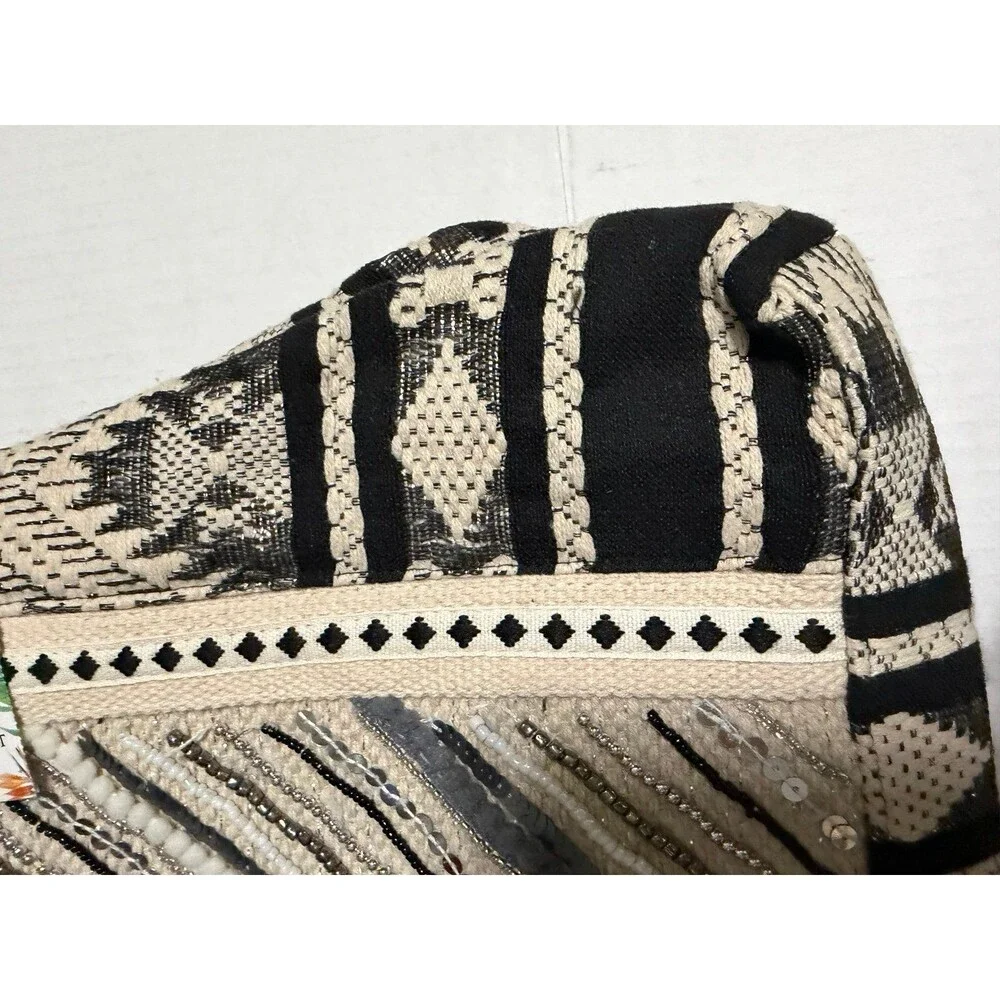 Black & White Embroidered Tote Bag | Beaded Sequin | Boho Style